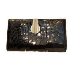 Vintage Loewe Black Alligator Wallet with Silver Hardware