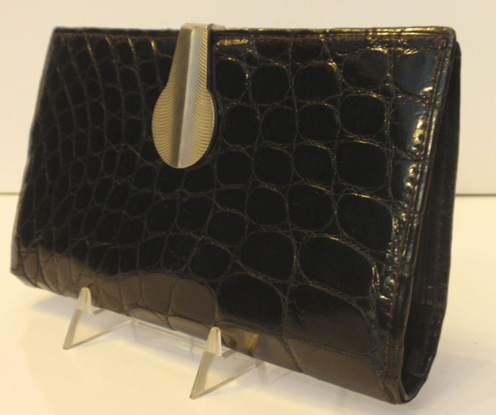 Women's or Men's Loewe Black Alligator Wallet with Silver Hardware