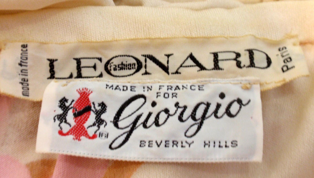 Leonard Long Cream Strappless Floral Dress, Circa 1970