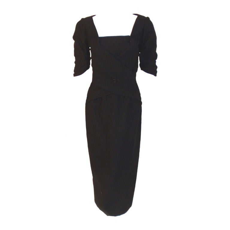 Galanos Vintage Black Wool Dress, Circa 1960's For Sale