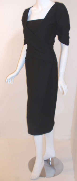 Galanos Vintage Black Wool Dress, Circa 1960's In Excellent Condition For Sale In Los Angeles, CA