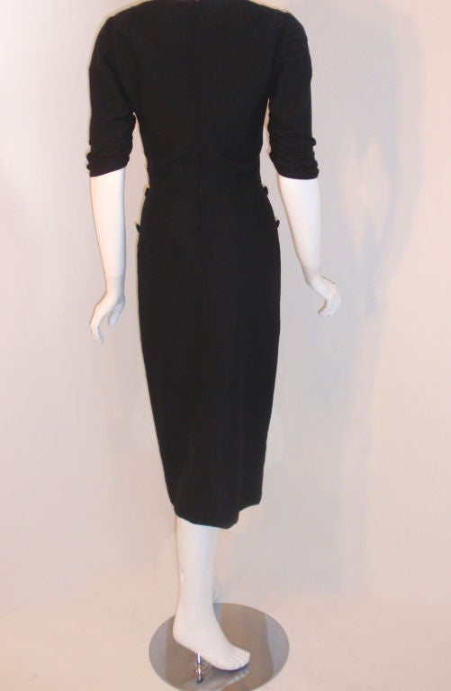 Women's Galanos Vintage Black Wool Dress, Circa 1960's For Sale