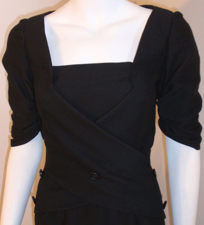 Galanos Vintage Black Wool Dress, Circa 1960's For Sale 1