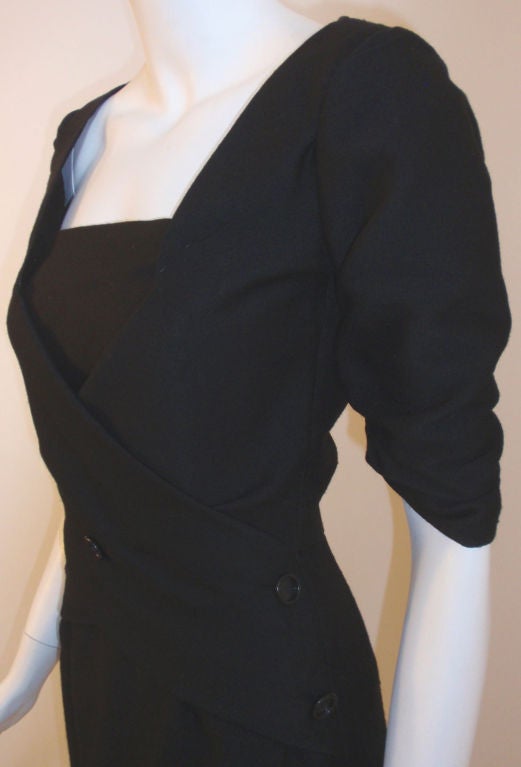 Galanos Vintage Black Wool Dress, Circa 1960's For Sale 2