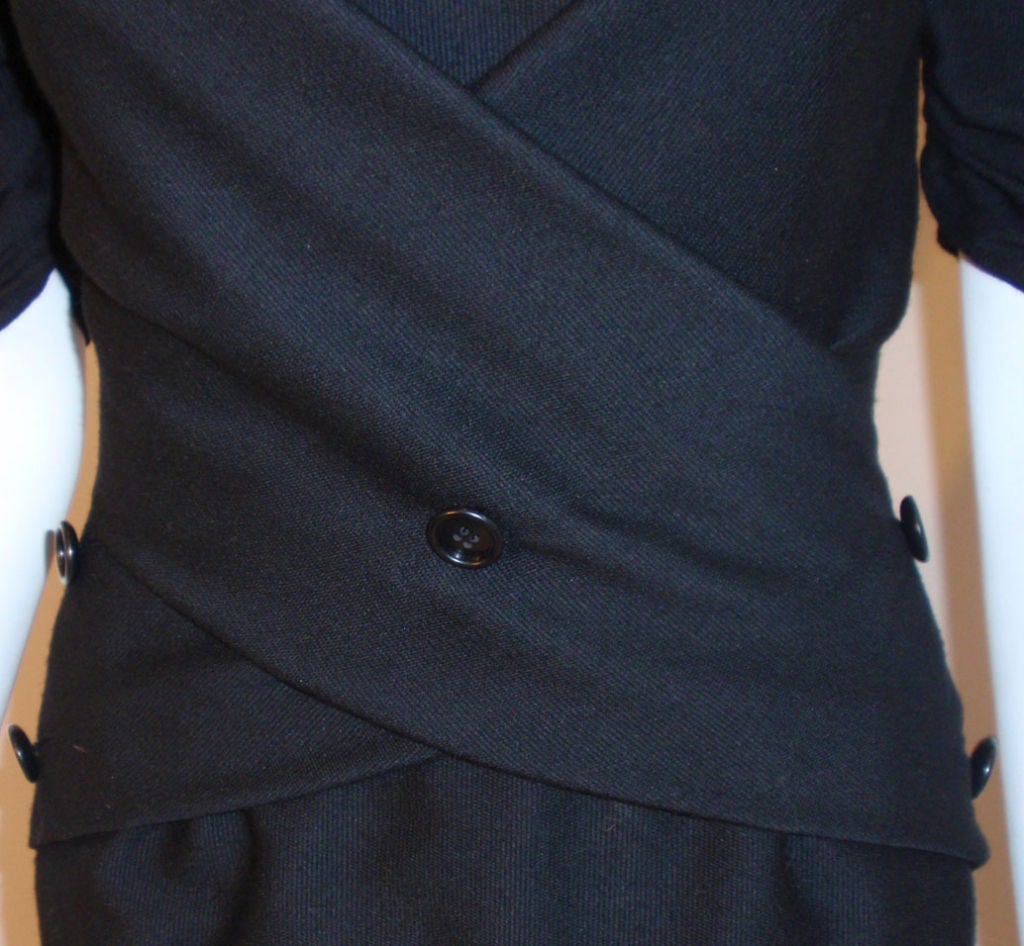 Galanos Vintage Black Wool Dress, Circa 1960's For Sale 5