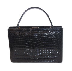 Vintage Square Black Baby Crocodile Handbag, Circa 1950
