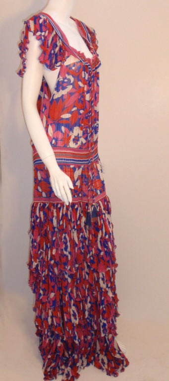 Brown Diane Frez Long Floral Dress, Circa 1980