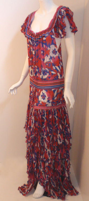 Diane Frez Long Floral Dress, Circa 1980 In Excellent Condition In Los Angeles, CA