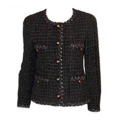 Retro Chanel Classic Black, Gray, and White Tweed Jacket, Circa 1990