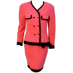 Vintage Chanel 2pc Hot Pink Jacket and Skirt Set