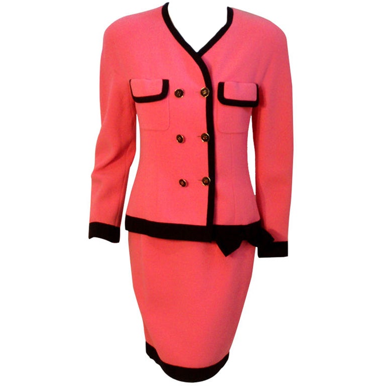 Chanel 2pc Hot Pink Jacket and Skirt Set at 1stDibs