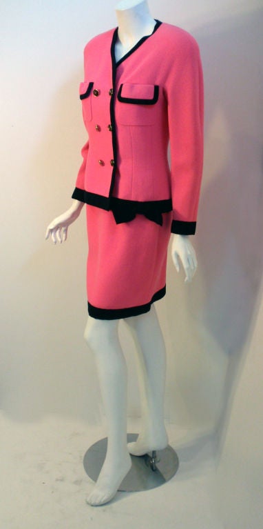 Women's Chanel 2pc Hot Pink Jacket and Skirt Set