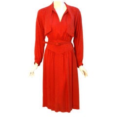 Christian Dior Red Silk Logo Print Dress with matching Belt