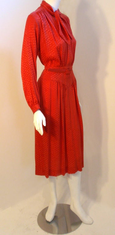 Christian Dior Red Silk Logo Print Dress with matching Belt 1