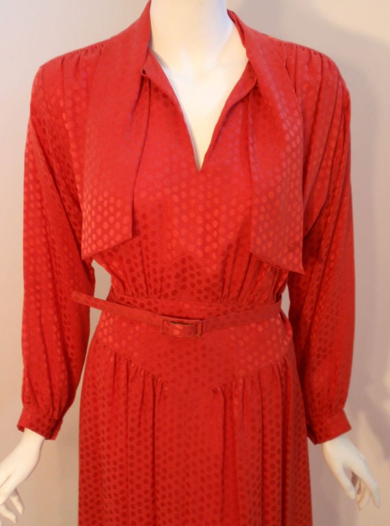 Christian Dior Red Silk Logo Print Dress with matching Belt 3