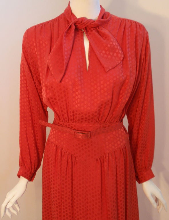Christian Dior Red Silk Logo Print Dress with matching Belt 4