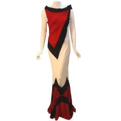 Christian Dior Red, Black, and Cream Silk Evening Gown