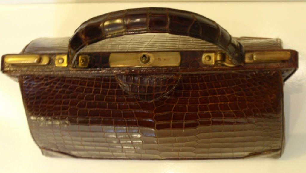 Women's Vintage Nettie Rosenstien Brown Crocodile Handbag, Circa 1950