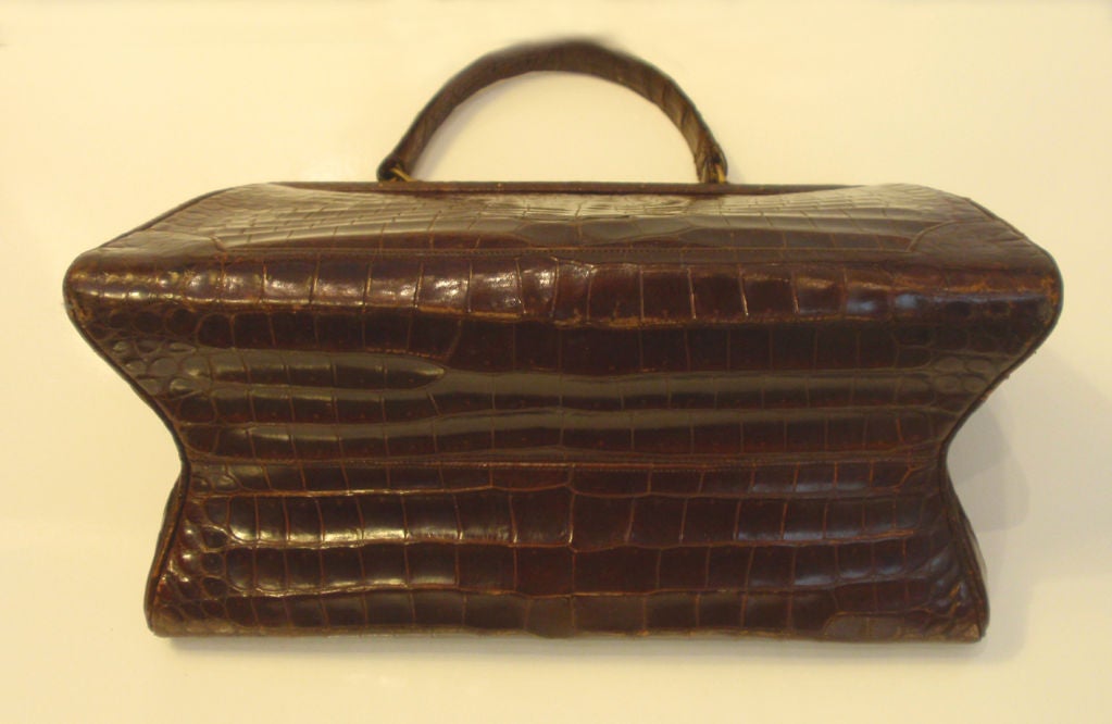 Vintage Nettie Rosenstien Brown Crocodile Handbag, Circa 1950 1