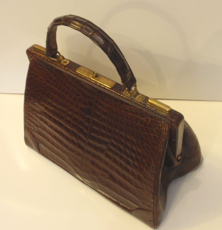 Vintage Nettie Rosenstien Brown Crocodile Handbag, Circa 1950 3