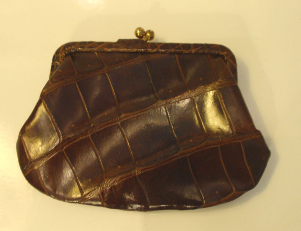 Vintage Nettie Rosenstien Brown Crocodile Handbag, Circa 1950 5