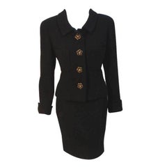 Chanel 2pc Black Wool Jacket and Skirt Set, Circa 1990