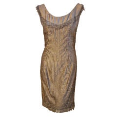 Ceil Chapman 1950's Champagne Silk Hand Beaded Shimmering Cocktail Dress 6