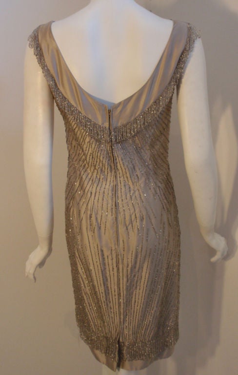 Ceil Chapman 1950's Champagne Silk Hand Beaded Shimmering Cocktail Dress For Sale 1