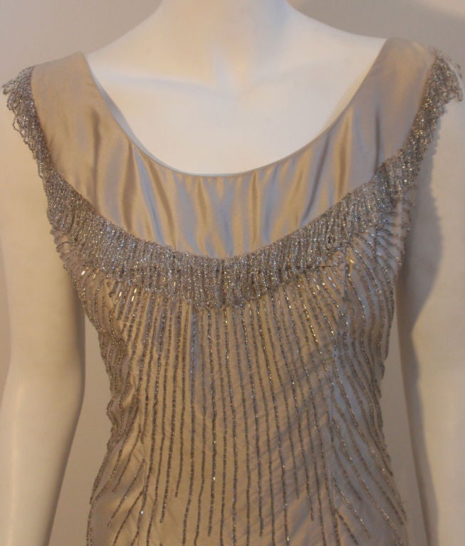 Ceil Chapman 1950's Champagne Silk Hand Beaded Shimmering Cocktail Dress For Sale 2