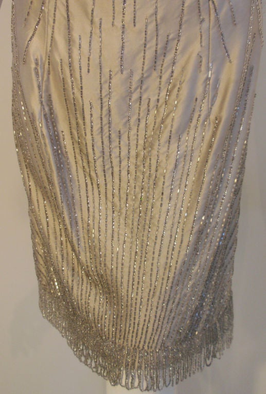 Ceil Chapman 1950's Champagne Silk Hand Beaded Shimmering Cocktail Dress For Sale 3