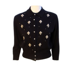 Vintage Schiaparelli Black Cashmere Sweater with Beading, Circa 1950