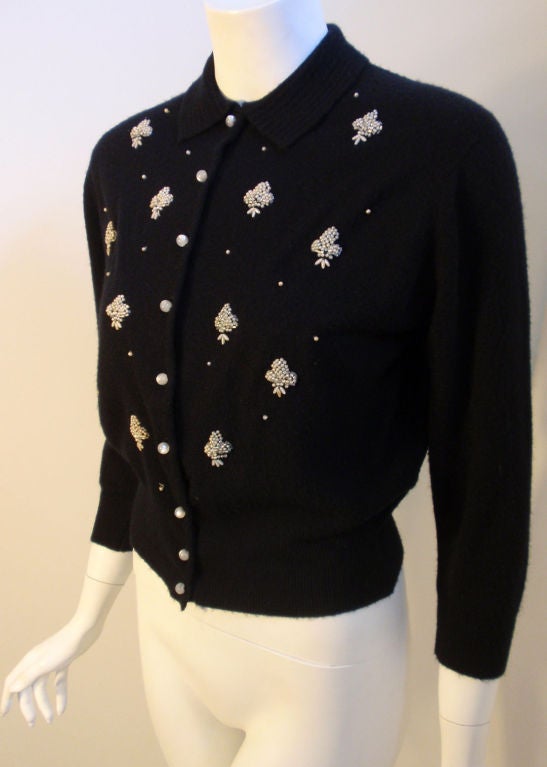 Schiaparelli Black Cashmere Sweater with Beading, Circa 1950 1