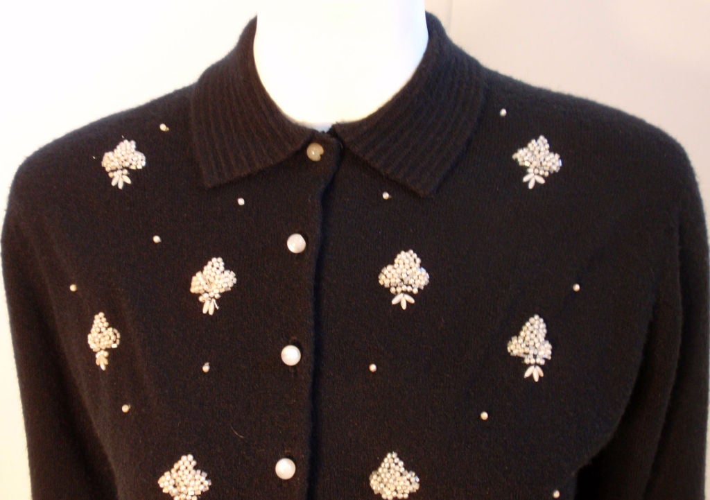 Schiaparelli Black Cashmere Sweater with Beading, Circa 1950 2