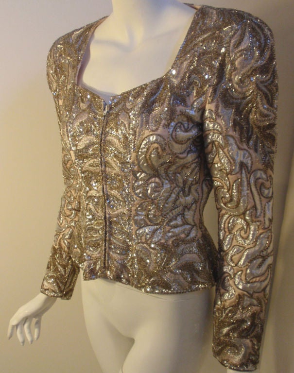 Brown Laclede's Lite Pink Silk Evening Jacket with Beading, Circa 1980 For Sale