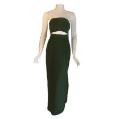Galanos Dark Green Strapless Evening Gown, 1970's