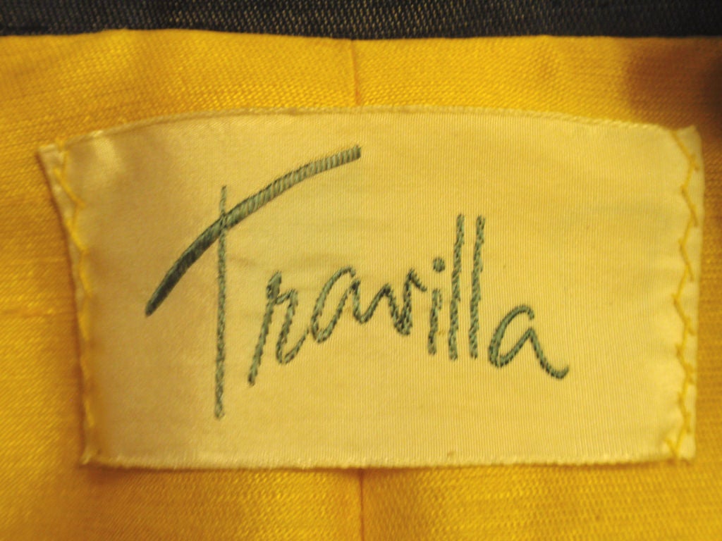Travilla Blue, Yellow, and White Geometric Print Coat, 1970's 7