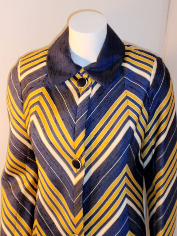 Women's Travilla Blue, Yellow, and White Geometric Print Coat, 1970's