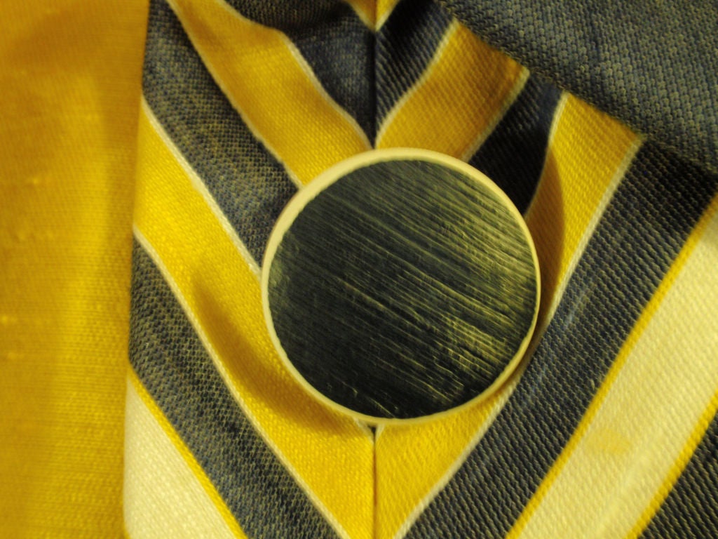 Travilla Blue, Yellow, and White Geometric Print Coat, 1970's 5