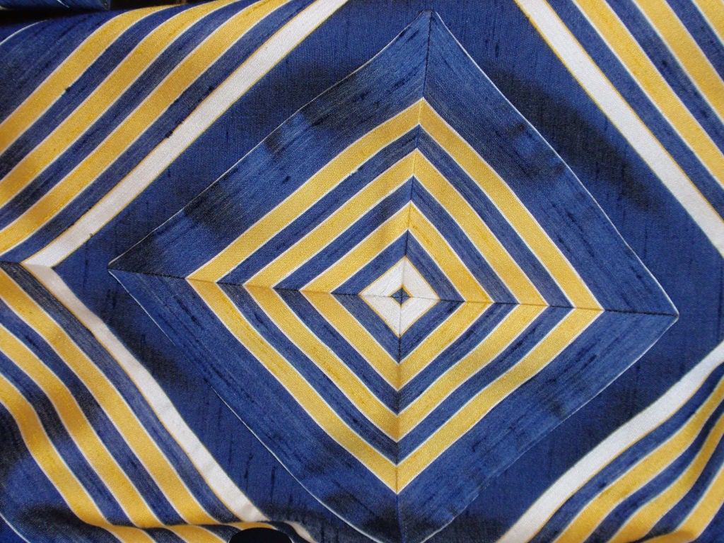 Travilla Blue, Yellow, and White Geometric Print Coat, 1970's 6