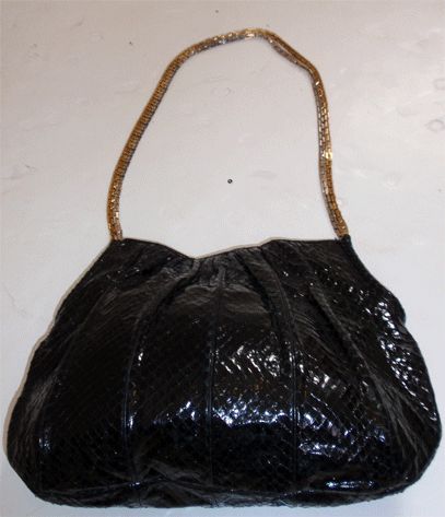 Judith Leiber Black Snake Print Handbag, Circa 1990 3