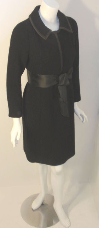 Galanos  Black Wool Coat/Dress with Silk Trim , Circa 1960's