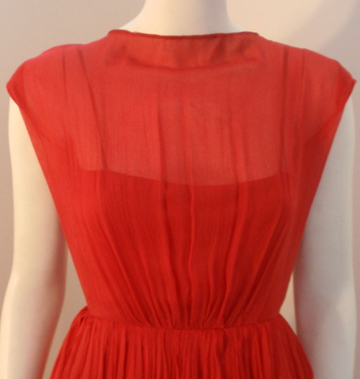 Galanos for Amelia Gray Red Chiffon Cocktail Dress, Circa 1960's For Sale 1