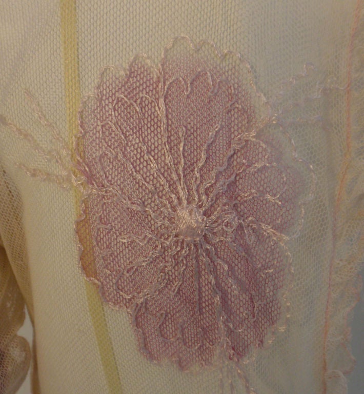 1930's Custom 2pc Long Cream Dress w/Embroidered Flowers & Slip For Sale 2