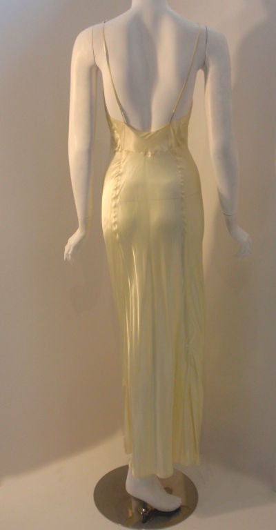 1930's Custom 2pc Long Cream Dress w/Embroidered Flowers & Slip For Sale 1