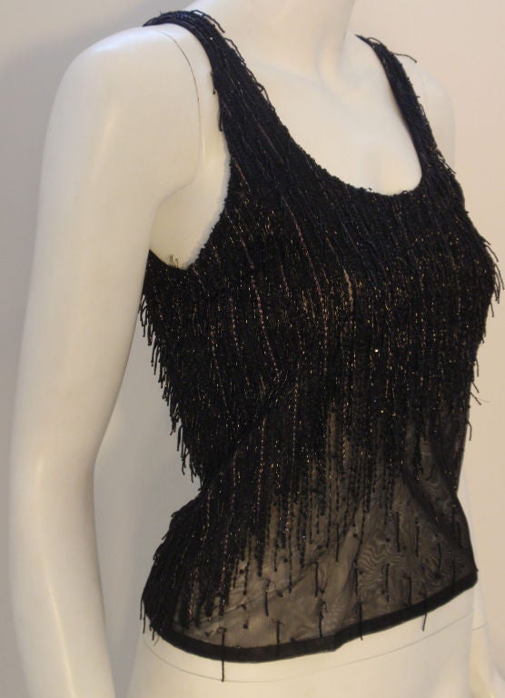 Atelier Versace Sheer Black Beaded Tank Top, Circa 1990 at 1stdibs