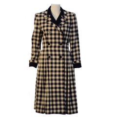 Givenchy Navy and Cream Plaid Wool Fitted Flared Coat Dress, Circa 1980s