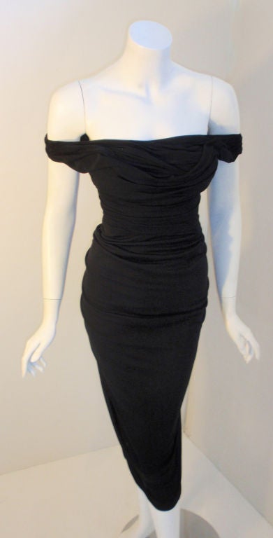Ceil Chapman (Attribuito) Abito da cocktail vintage in jersey nero opaco, 1940 in vendita 2
