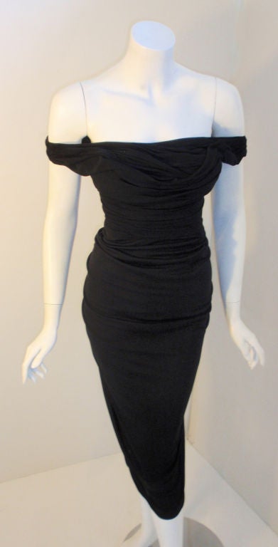 Women's Ceil Chapman (Attributed) Vintage Black Matte Jersey Cocktail Dress, 1940 For Sale