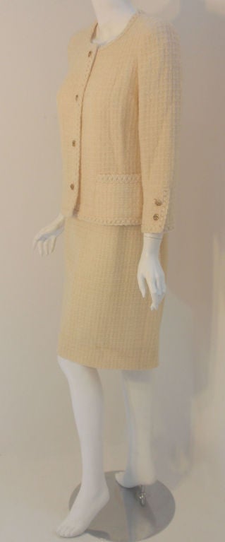 Brown Chanel 2pc Cream Wool Jacket and Skirt Set, Circa 1980