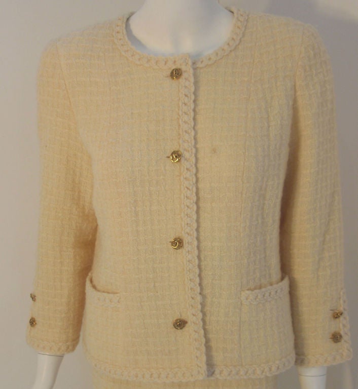 Chanel 2pc Cream Wool Jacket and Skirt Set, Circa 1980 1
